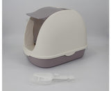 Portable Hooded Cat Litter Box with Handle and Scoop - White