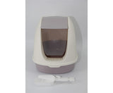 Portable Hooded Cat Litter Box with Handle and Scoop - White