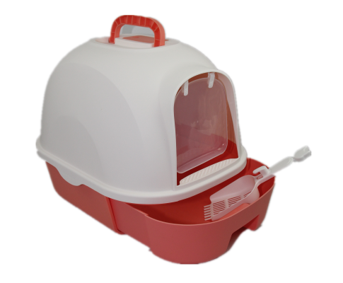 Large Hooded Cat Litter Box With Drawer and Scoop - Red