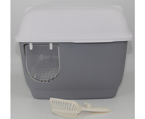 XL Portable Hooded Cat Litter Box  with Handle and Scoop - Grey