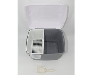 XL Portable Hooded Cat Litter Box  with Handle and Scoop - Grey