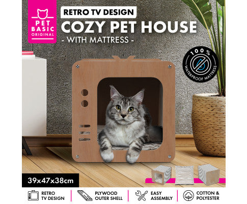 Cozy Cat House with Mattress  - Retro TV