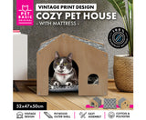Cozy Cat House with Mattress  - Vintage Print Design