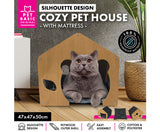 Cozy Cat House with Mattress  - Mouse Silhouette Design