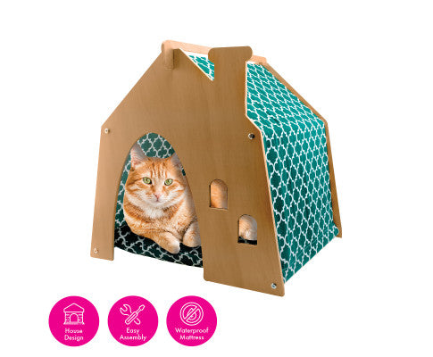 Cozy Cat House with Mattress  - Chimney Cozy Green