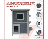 2-STORY WEATHERPROOF WOODEN CAT HOUSE - INDOOR/OUTDOOR SHELTER