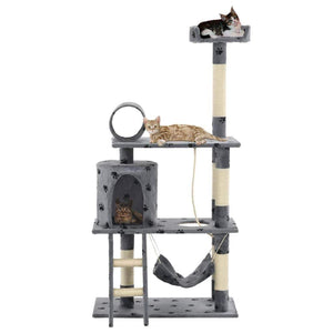 140cm Cat Scratching Post / Tree / Pole - Grey With Pawprints