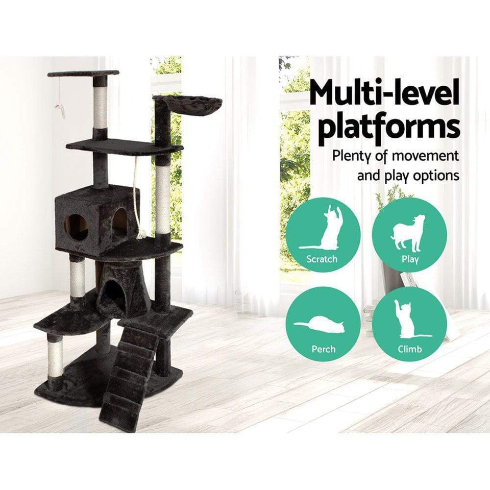 Cat Scratching Post Specialists | Cat Scratcher Trees & Poles 193cm Multi Level Cat Scratching Post / Tree / Pole - Grey