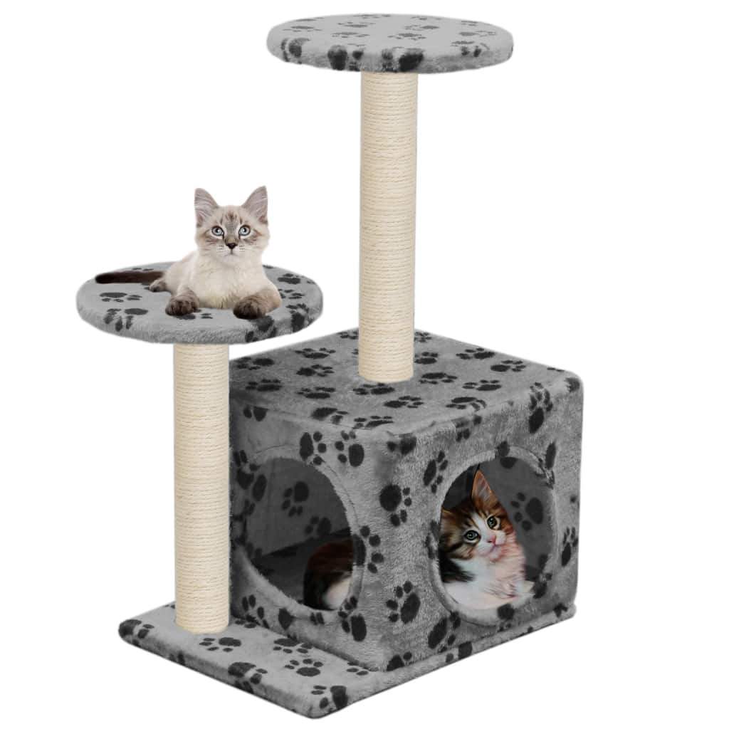 60cm Cat Scratching Post / Tree / Pole - Grey With Paw Prints