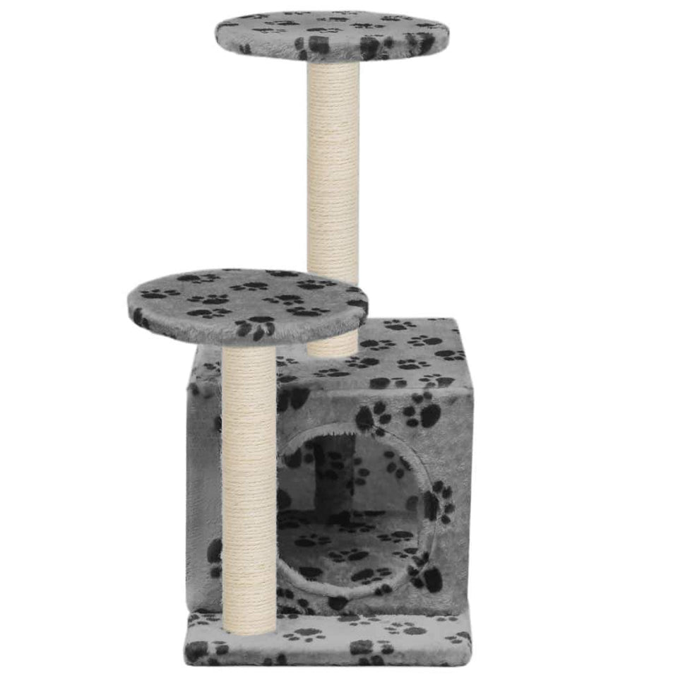 60cm Cat Scratching Post / Tree / Pole - Grey With Paw Prints