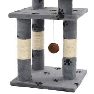 65cm Cat Scratching Post / Tree / Pole - Grey With Paw Prints