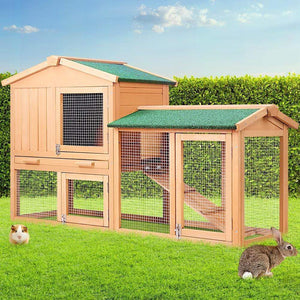Chicken Coop, Backyard Chicken House, Rabbit Hutch & Rabbit Cage 138cm Wide Wooden Chicken Coop & Rabbit Hutch