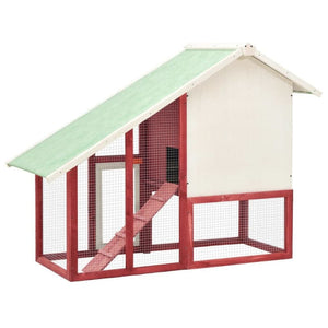 Chicken Coop, Backyard Chicken House, Rabbit Hutch & Rabbit Cage 140X63X120 CM RABBIT HUTCH SOLID FIRWOOD - RED AND WHITE