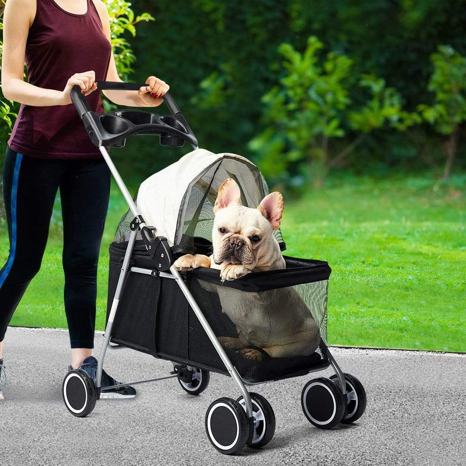 Dog and Cat Foldable Large Stroller - Black