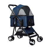 Dog and Cat Foldable Large Stroller - Blue