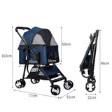 Dog and Cat Foldable Large Stroller - Blue