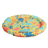 Dog & Cat Waterproof Self-Cooling Bed Orange & Blue Leaf Pattern Round Type