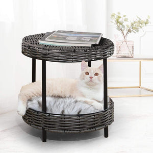 Dog & Cat Wicker Basket Table Bed - Brown