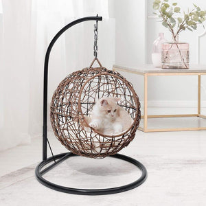 Dog & Cat Wicker Swinging Basket Bed - Brown
