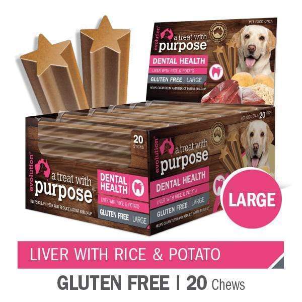 EVOLUTION "A TREAT WITH PURPOSE " LIVER WITH RICE AND POTATO LARGE 20 PER CARTON