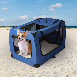Foldable Dog & Cat Crate Carrier - Blue