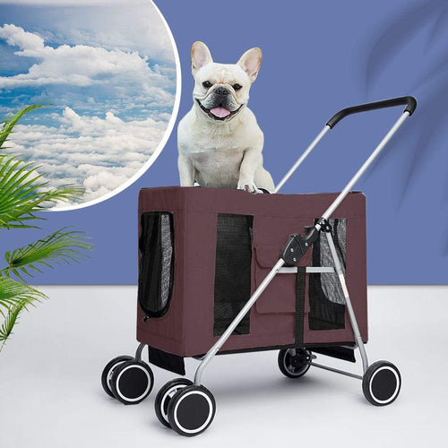 Foldable Dog & Cat Stroller Pram - Brown