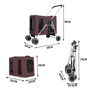 Foldable Dog & Cat Stroller Pram - Brown