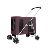 Foldable Dog & Cat Stroller Pram - Brown