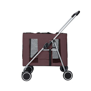 Foldable Dog & Cat Stroller Pram - Brown