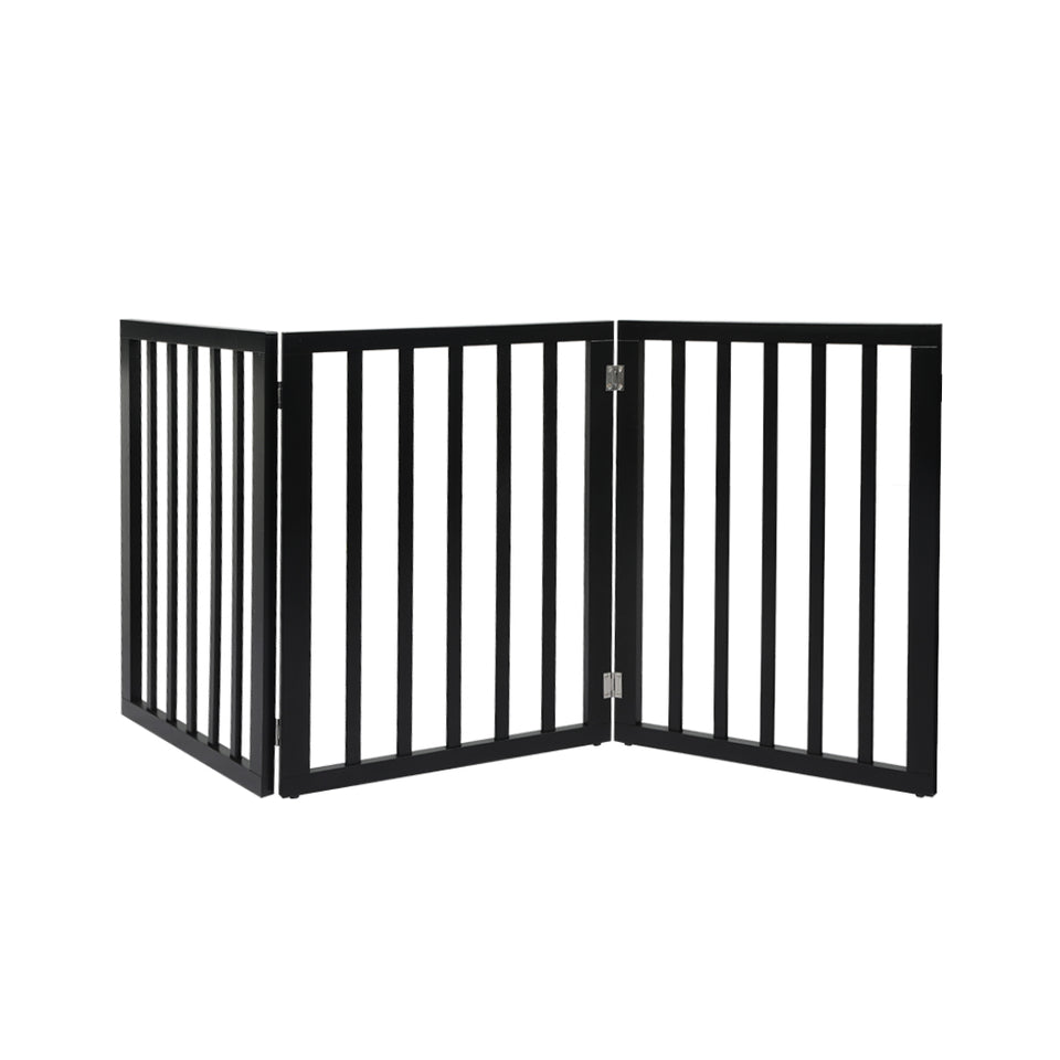 PaWz 3 Panels Wooden Pet Gate Dog Fence Safety Stair Barrier Security Door Black