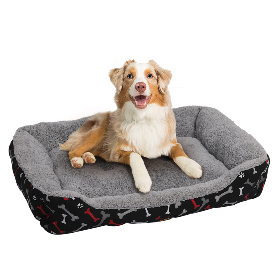 PaWz Pet Dog Cat Bed Deluxe Soft Cushion Lining Warm Kennel Black Bone L