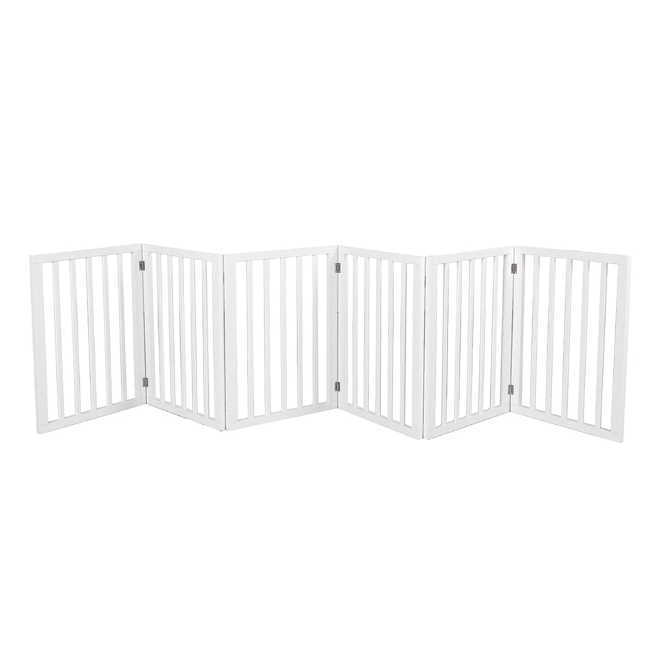 PaWz Wooden Pet Gate Dog Fence Safety Stair Barrier Security Door 6 Panels White