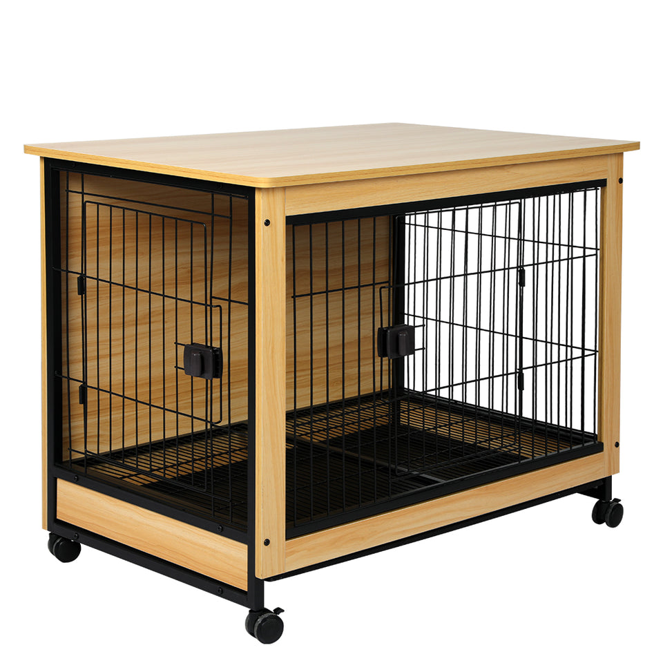 PaWz Wooden Wire Dog Kennel Side End Table Steel Puppy Crate Indoor Pet House M