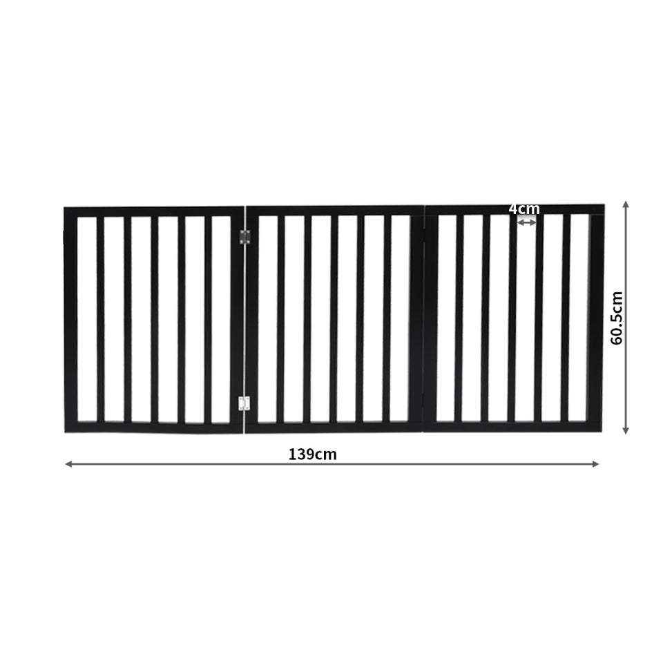 3 Panels Wooden Dog Fence - Black