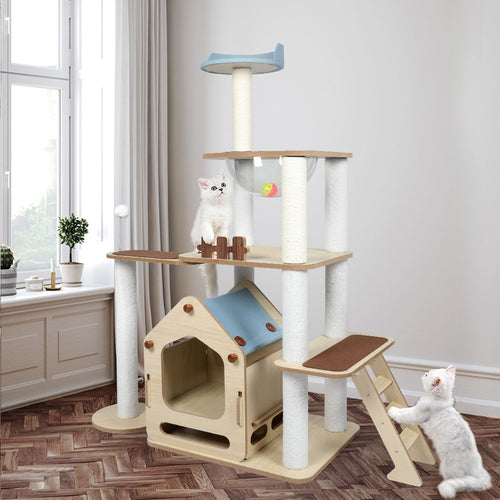 138cm Wood Condo Cat Scratching Post