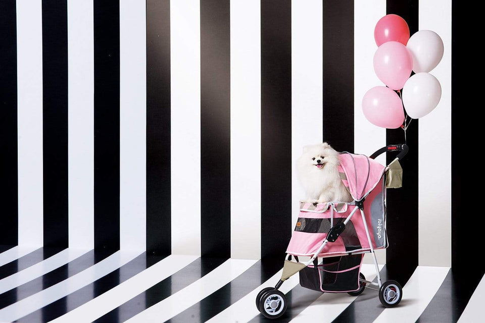 Matte Edition Diagonal Stripes Pet Stroller - Sugar Pink