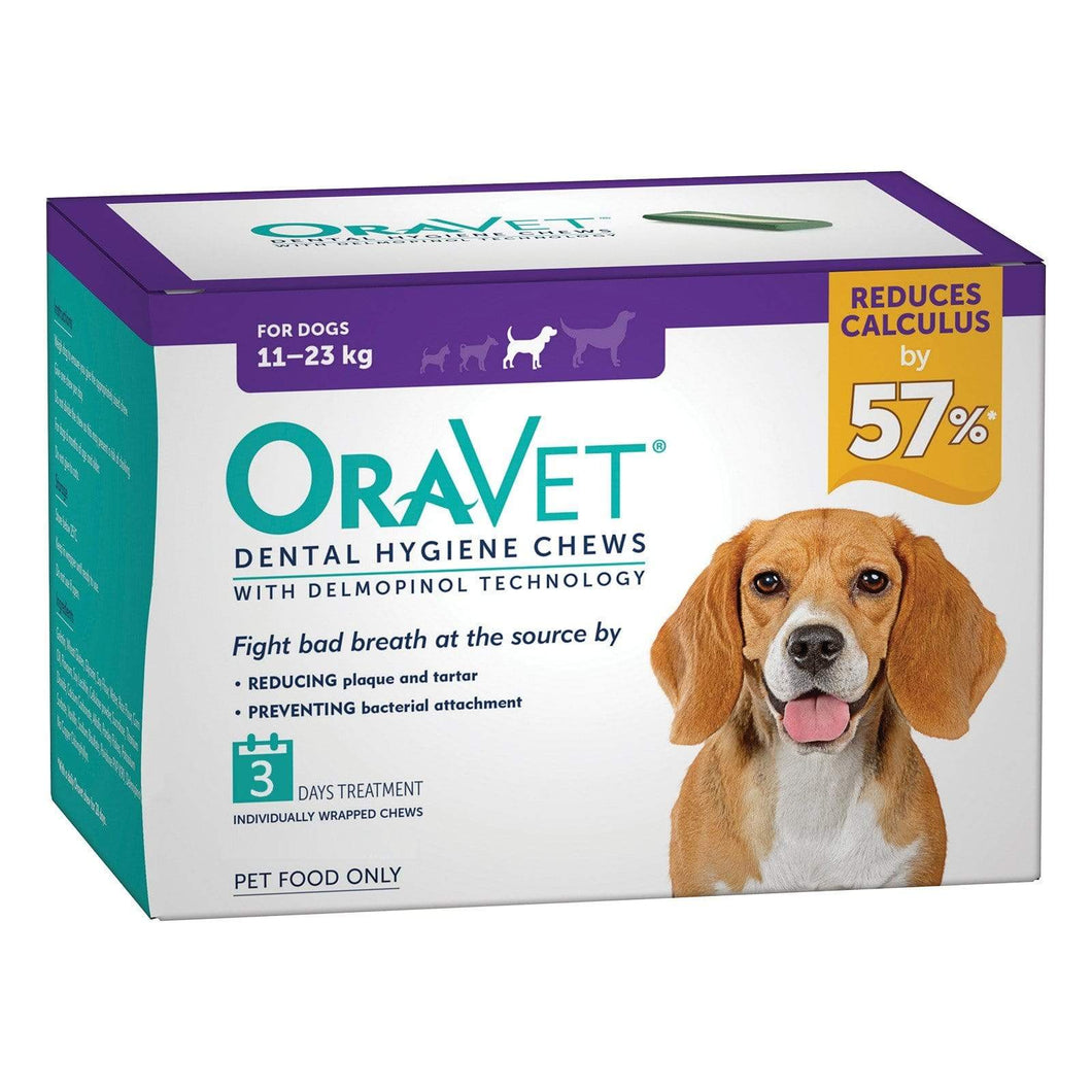 Oravet Plaque & Tartar Control Chews for Medium Dogs 11-23kg - 3-pack