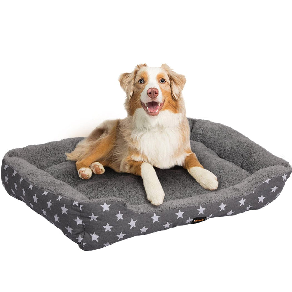 PaWz Pet Dog Cat Bed Deluxe Soft Cushion Lining Warm Kennel Grey Star L