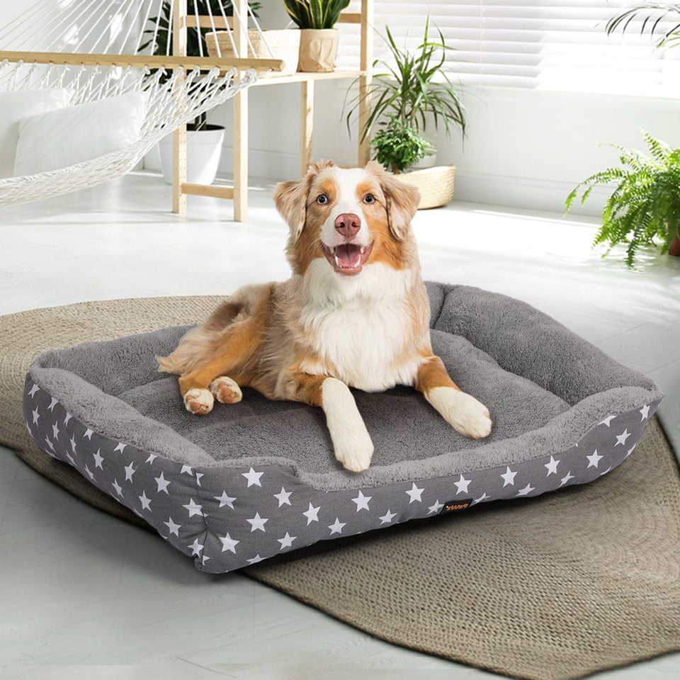 PaWz Pet Dog Cat Bed Deluxe Soft Cushion Lining Warm Kennel Grey Star L