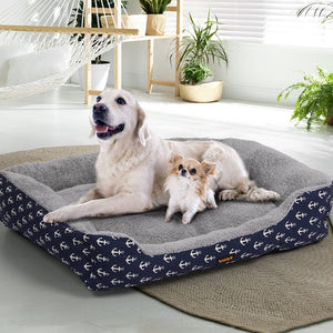 PaWz Pet Dog Cat Bed Deluxe Soft Cushion Lining Warm Kennel Navy Anchor XXL