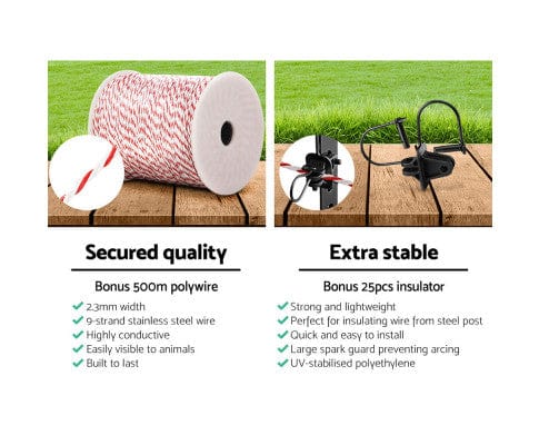 Pet Care 500M Electric Fence Wire Fencing Roll Energiser - Poly Stainless Steel