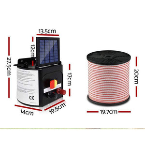 Pet Care Giantz 5km Solar Electric Fence Energiser Charger with 400M Tape and 25pcs Insulators