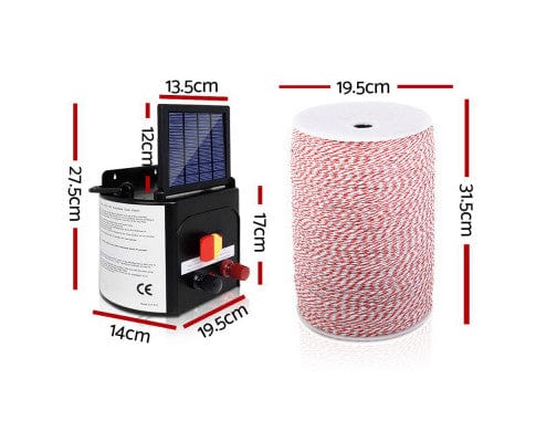 Pet Care Giantz 5KM Solar Electric Fence Energiser Energizer 0.15J + 2000M Poly Fencing Wire Tape