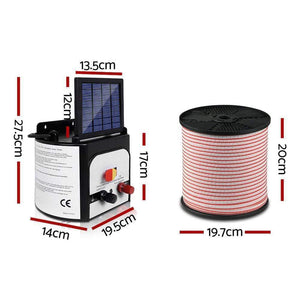 Pet Care Giantz 8km Solar Electric Fence Energiser Charger with 400M Tape and 25pcs Insulators