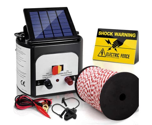 Pet Care Giantz Electric Fence Energiser 8km Solar Powered Charger + 500m Polytape Rope