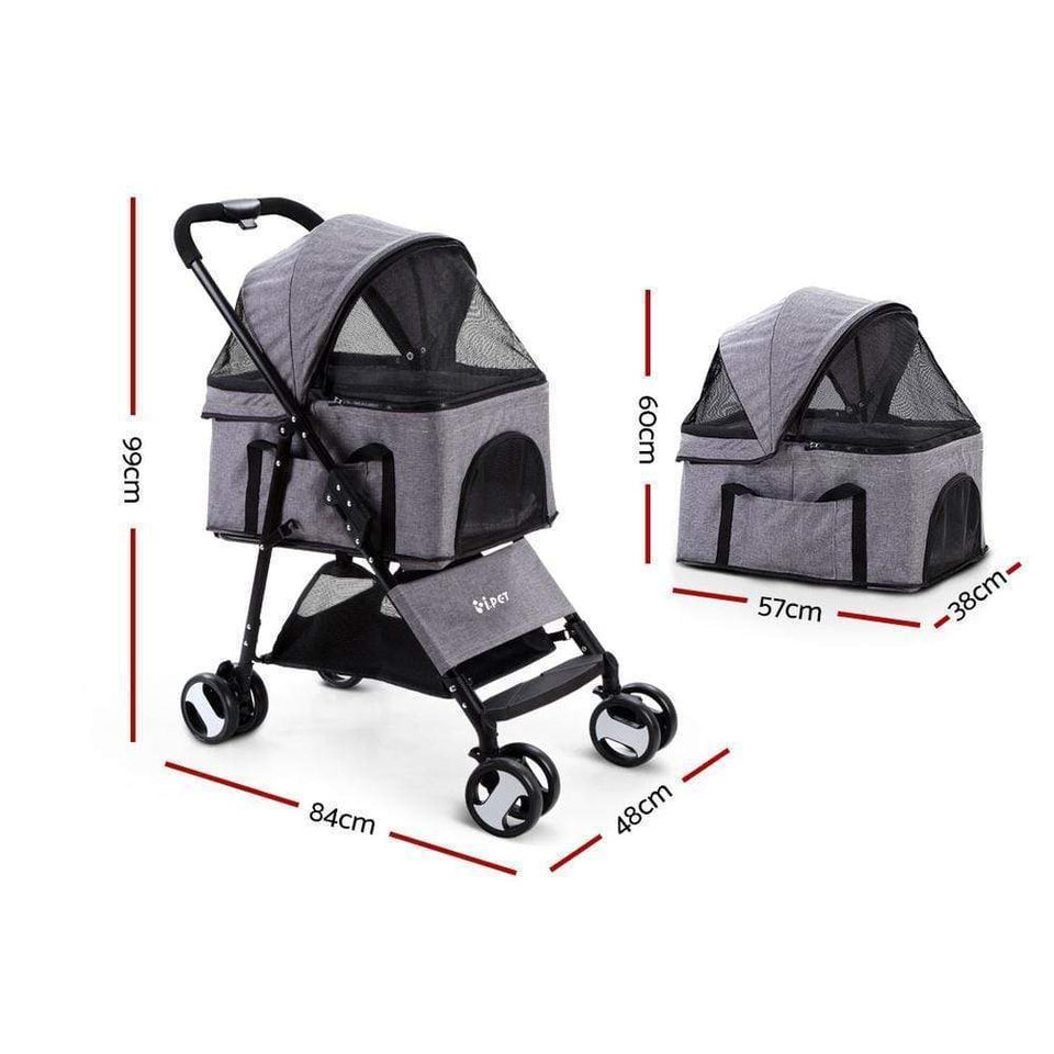 Pet Care Pet Stroller Dog Carrier Foldable Pram 3 IN 1 Middle Size Grey