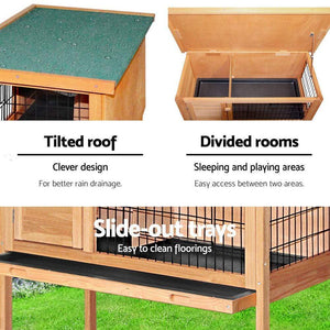 Rabbit Hutch, Guinea Pig Hutch & Bunny Cage 70cm Tall Wooden Rabbit & Bunny Hutch with Slide out Tray