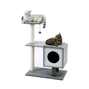 98.5 cm Wooden Cat Scratching Condo Tower - Grey
