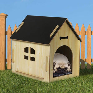 Wooden Dog House Pet Kennel Timber Indoor Cabin Medium Oak M
